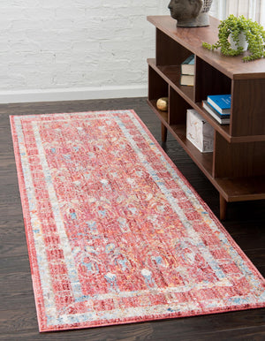 Red 2' 7 x 8' 2 Brighton Runner Area Rug 100% Polyester With Jute Backing Vintage Distressed Colorful Traditional Carpet for Interior Room Design for Sale at Rug Engine