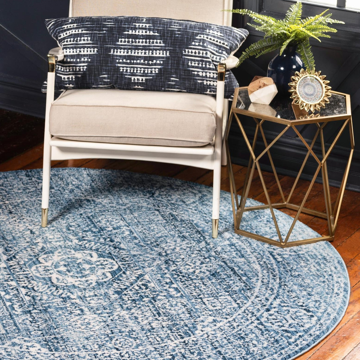 Blue 3' 3 x 3' 3 Brighton Round Area Rug 100% Polyester With Jute Back ...
