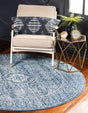 Blue 3' 3 x 3' 3 Brighton Round Area Rug 100% Polyester With Jute Backing Vintage Distressed Colorful Traditional Carpet for Interior Room Design for Sale at Rug Engine