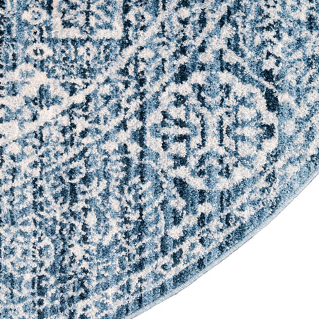 Blue 6' 1 x 6' 1 Brighton Round Area Rug 100% Polyester With Jute Backing Vintage Distressed Colorful Traditional Carpet for Interior Room Design for Sale at Rug Engine