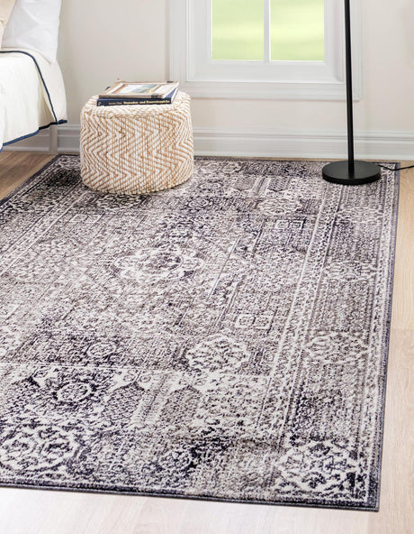 Gray 5' 3 x 7' 10 Brighton Rectangle Area Rug 100% Polyester With Jute Backing Vintage Distressed Colorful Traditional Carpet for Interior Room Design for Sale at Rug Engine