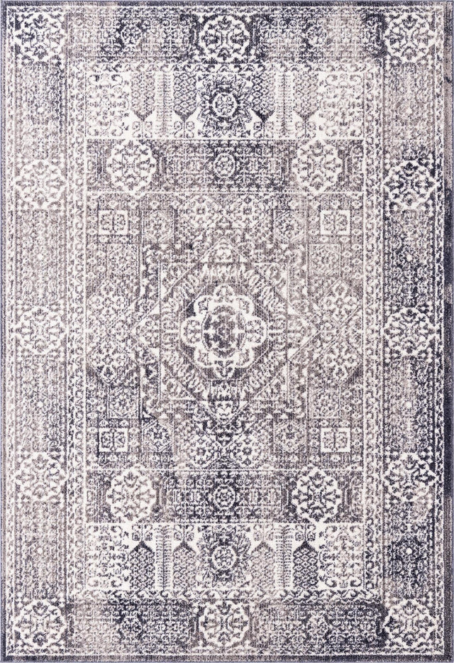 Gray 5' 3 x 7' 10 Brighton Rectangle Area Rug 100% Polyester With Jute Backing Vintage Distressed Colorful Traditional Carpet for Interior Room Design for Sale at Rug Engine