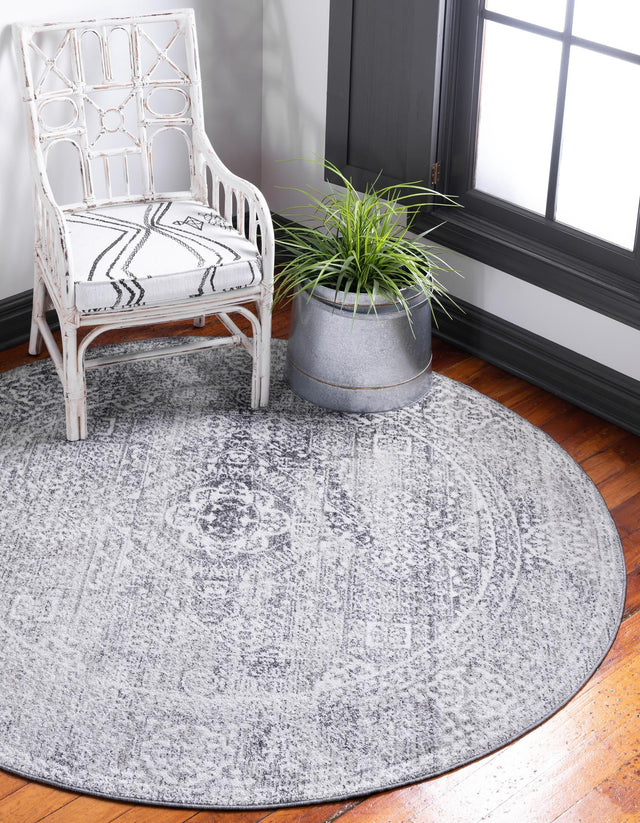 Gray 3' 3 x 3' 3 Brighton Round Area Rug 100% Polyester With Jute Backing Vintage Distressed Colorful Traditional Carpet for Interior Room Design for Sale at Rug Engine