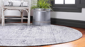 Gray 3' 3 x 3' 3 Brighton Round Area Rug 100% Polyester With Jute Backing Vintage Distressed Colorful Traditional Carpet for Interior Room Design for Sale at Rug Engine
