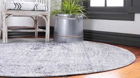 Gray 3' 3 x 3' 3 Brighton Round Area Rug 100% Polyester With Jute Backing Vintage Distressed Colorful Traditional Carpet for Interior Room Design for Sale at Rug Engine