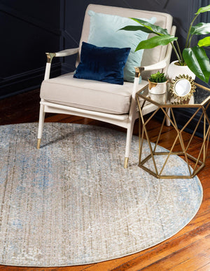 Green 6' 1 x 6' 1 Brighton Round Area Rug 100% Polyester With Jute Backing Vintage Distressed Colorful Traditional Carpet for Interior Room Design for Sale at Rug Engine