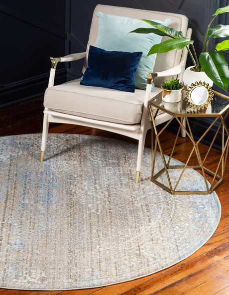 Green 3' 3 x 3' 3 Brighton Round Area Rug 100% Polyester With Jute Backing Vintage Distressed Colorful Traditional Carpet for Interior Room Design for Sale at Rug Engine