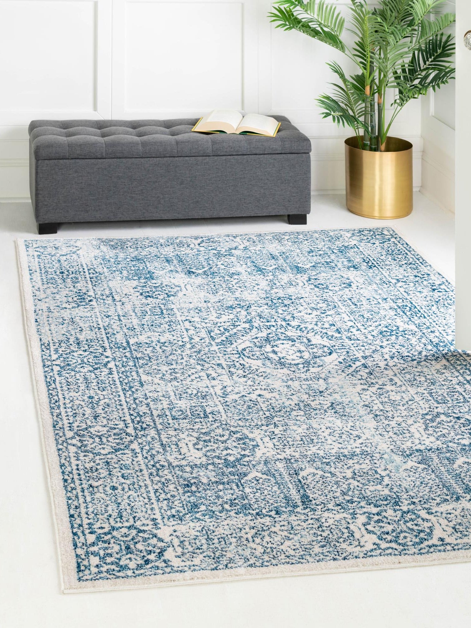 Light Blue 2' 2 x 3' 1 Brighton Rectangle Area Rug 100% Polyester With Jute Backing Vintage Distressed Colorful Traditional Carpet for Interior Room Design for Sale at Rug Engine