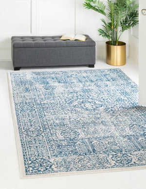 Light Blue 2' 2 x 3' 1 Brighton Rectangle Area Rug 100% Polyester With Jute Backing Vintage Distressed Colorful Traditional Carpet for Interior Room Design for Sale at Rug Engine