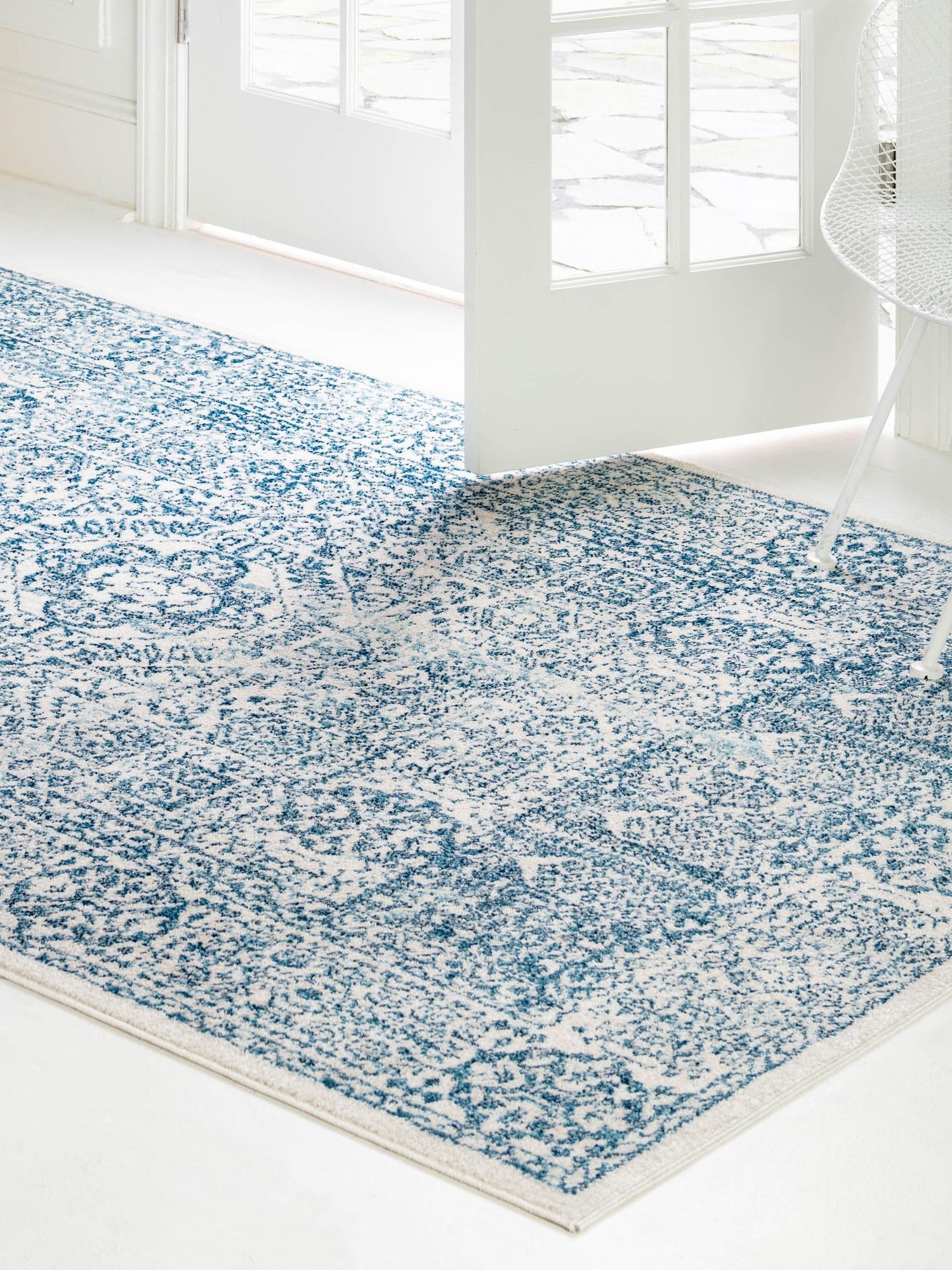 Light Blue 2' 2 x 3' 1 Brighton Rectangle Area Rug 100% Polyester With Jute Backing Vintage Distressed Colorful Traditional Carpet for Interior Room Design for Sale at Rug Engine