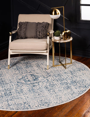 Light Blue 6' 1 x 6' 1 Brighton Round Area Rug 100% Polyester With Jute Backing Vintage Distressed Colorful Traditional Carpet for Interior Room Design for Sale at Rug Engine