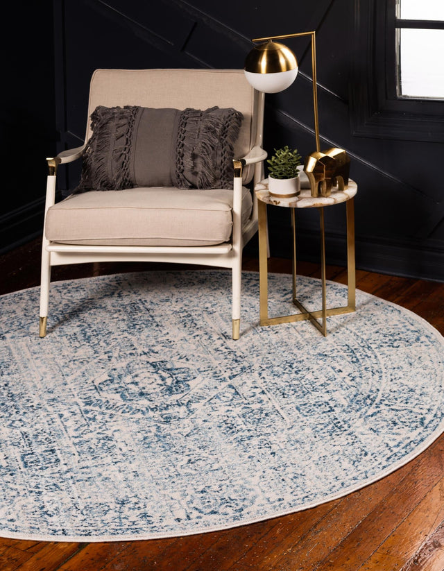 Light Blue 6' 1 x 6' 1 Brighton Round Area Rug 100% Polyester With Jute Backing Vintage Distressed Colorful Traditional Carpet for Interior Room Design for Sale at Rug Engine