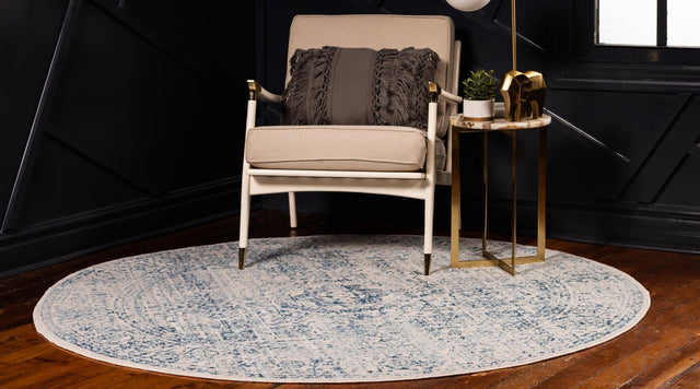 Light Blue 6' 1 x 6' 1 Brighton Round Area Rug 100% Polyester With Jute Backing Vintage Distressed Colorful Traditional Carpet for Interior Room Design for Sale at Rug Engine