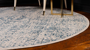 Light Blue 6' 1 x 6' 1 Brighton Round Area Rug 100% Polyester With Jute Backing Vintage Distressed Colorful Traditional Carpet for Interior Room Design for Sale at Rug Engine