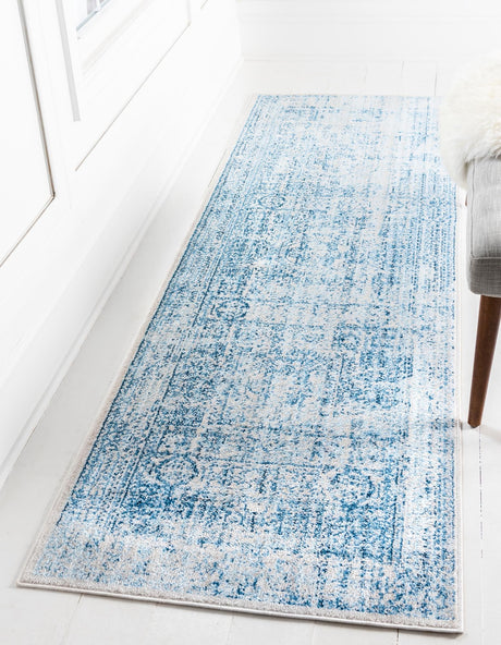 Light Blue 3' x 8' 2 Brighton Runner Area Rug 100% Polyester With Jute Backing Vintage Distressed Colorful Traditional Carpet for Interior Room Design for Sale at Rug Engine