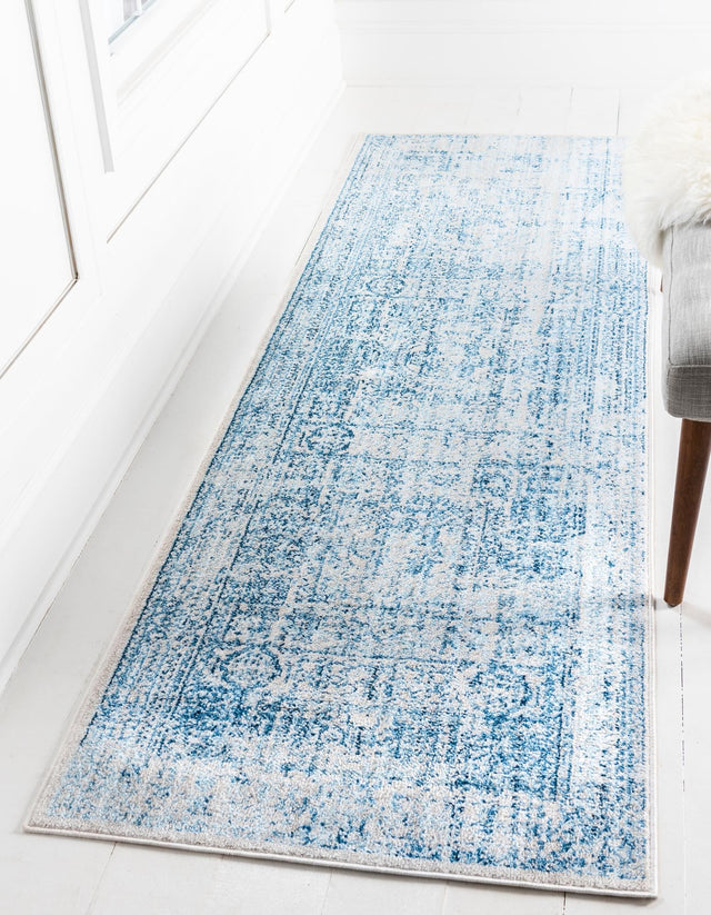 Light Blue 3' x 8' 2 Brighton Runner Area Rug 100% Polyester With Jute Backing Vintage Distressed Colorful Traditional Carpet for Interior Room Design for Sale at Rug Engine