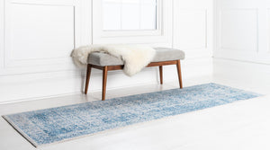 Light Blue 3' x 8' 2 Brighton Runner Area Rug 100% Polyester With Jute Backing Vintage Distressed Colorful Traditional Carpet for Interior Room Design for Sale at Rug Engine