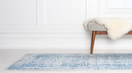 Light Blue 3' x 8' 2 Brighton Runner Area Rug 100% Polyester With Jute Backing Vintage Distressed Colorful Traditional Carpet for Interior Room Design for Sale at Rug Engine