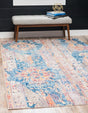 Blue 5' 1 x 8' Basilica Rectangle Area Rug 100% Polyester With Jute Backing Colorful Distressed Vintage Modern Carpet for Dorm Room Living Dining Office Decor Easy to Clean Rustic Interior Design for Sale at Rug Engine