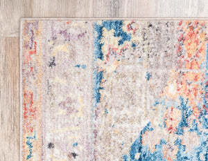 Blue 5' 1 x 8' Basilica Rectangle Area Rug 100% Polyester With Jute Backing Colorful Distressed Vintage Modern Carpet for Dorm Room Living Dining Office Decor Easy to Clean Rustic Interior Design for Sale at Rug Engine
