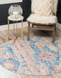 Blue 3' 3 x 3' 3 Basilica Round Area Rug 100% Polyester With Jute Backing Colorful Distressed Vintage Modern Carpet for Dorm Room Living Dining Office Decor Easy to Clean Rustic Interior Design for Sale at Rug Engine