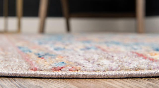 Blue 5' x 5' Basilica Round Area Rug 100% Polyester With Jute Backing Colorful Distressed Vintage Modern Carpet for Dorm Room Living Dining Office Decor Easy to Clean Rustic Interior Design for Sale at Rug Engine