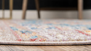 Blue 3' 3 x 3' 3 Basilica Round Area Rug 100% Polyester With Jute Backing Colorful Distressed Vintage Modern Carpet for Dorm Room Living Dining Office Decor Easy to Clean Rustic Interior Design for Sale at Rug Engine