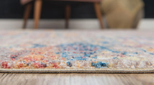Beige 5' 1 x 8' Basilica Rectangle Area Rug 100% Polyester With Jute Backing Colorful Distressed Vintage Modern Carpet for Dorm Room Living Dining Office Decor Easy to Clean Rustic Interior Design for Sale at Rug Engine