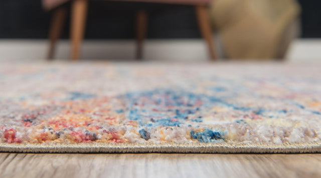 Beige 5' 1 x 8' Basilica Rectangle Area Rug 100% Polyester With Jute Backing Colorful Distressed Vintage Modern Carpet for Dorm Room Living Dining Office Decor Easy to Clean Rustic Interior Design for Sale at Rug Engine