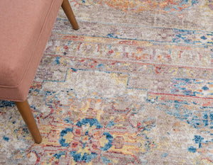 Beige 5' 1 x 8' Basilica Rectangle Area Rug 100% Polyester With Jute Backing Colorful Distressed Vintage Modern Carpet for Dorm Room Living Dining Office Decor Easy to Clean Rustic Interior Design for Sale at Rug Engine