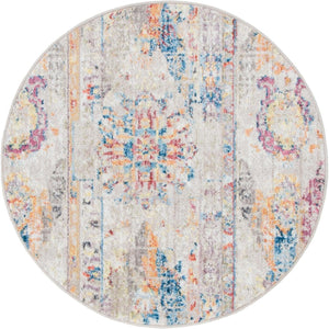 Beige 3' 3 x 3' 3 Basilica Round Area Rug 100% Polyester With Jute Backing Colorful Distressed Vintage Modern Carpet for Dorm Room Living Dining Office Decor Easy to Clean Rustic Interior Design for Sale at Rug Engine