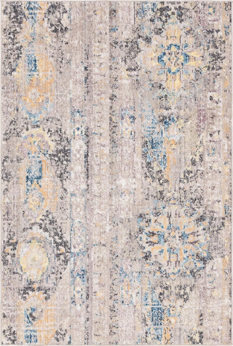 Light Brown 4' 1 x 6' 1 Basilica Rectangle Area Rug 100% Polyester With Jute Backing Colorful Distressed Vintage Modern Carpet for Dorm Room Living Dining Office Decor Easy to Clean Rustic Interior Design for Sale at Rug Engine