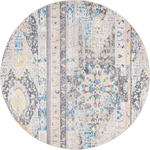 Light Brown 8' x 8' Basilica Round Area Rug 100% Polyester With Jute Backing Colorful Distressed Vintage Modern Carpet for Dorm Room Living Dining Office Decor Easy to Clean Rustic Interior Design for Sale at Rug Engine