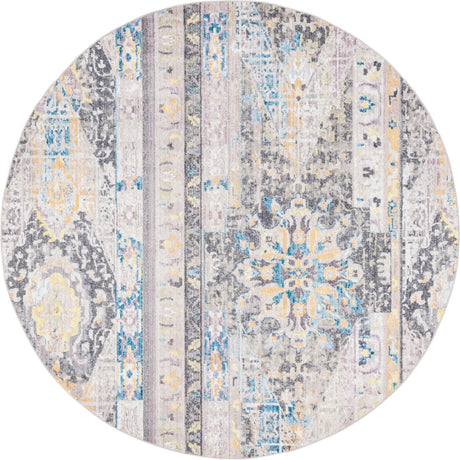 Light Brown 8' x 8' Basilica Round Area Rug 100% Polyester With Jute Backing Colorful Distressed Vintage Modern Carpet for Dorm Room Living Dining Office Decor Easy to Clean Rustic Interior Design for Sale at Rug Engine