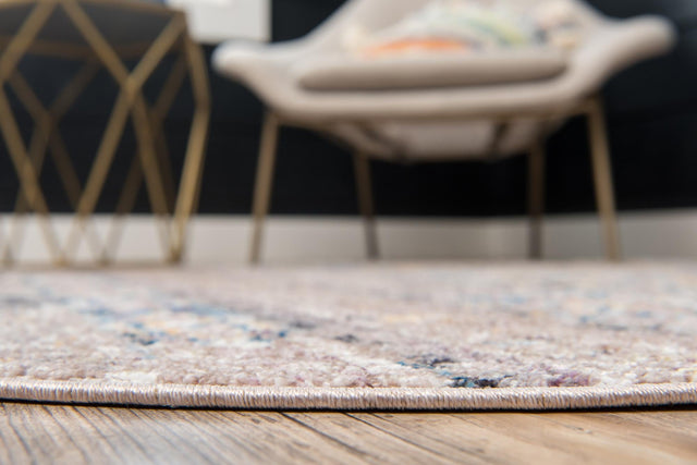 Light Brown 3' 3 x 3' 3 Basilica Round Area Rug 100% Polyester With Jute Backing Colorful Distressed Vintage Modern Carpet for Dorm Room Living Dining Office Decor Easy to Clean Rustic Interior Design for Sale at Rug Engine