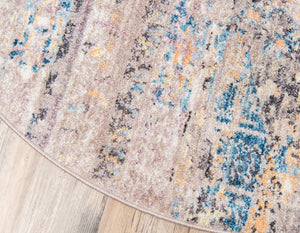 Light Brown 3' 3 x 3' 3 Basilica Round Area Rug 100% Polyester With Jute Backing Colorful Distressed Vintage Modern Carpet for Dorm Room Living Dining Office Decor Easy to Clean Rustic Interior Design for Sale at Rug Engine