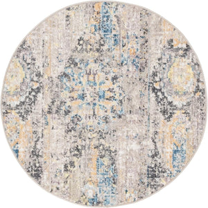 Light Brown 3' 3 x 3' 3 Basilica Round Area Rug 100% Polyester With Jute Backing Colorful Distressed Vintage Modern Carpet for Dorm Room Living Dining Office Decor Easy to Clean Rustic Interior Design for Sale at Rug Engine