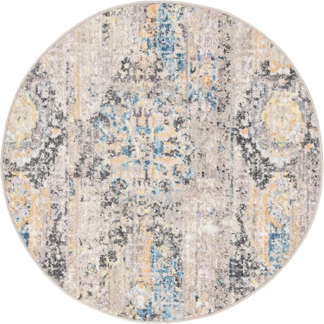 Light Brown 3' 3 x 3' 3 Basilica Round Area Rug 100% Polyester With Jute Backing Colorful Distressed Vintage Modern Carpet for Dorm Room Living Dining Office Decor Easy to Clean Rustic Interior Design for Sale at Rug Engine