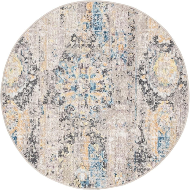 Light Brown 3' 3 x 3' 3 Basilica Round Area Rug 100% Polyester With Jute Backing Colorful Distressed Vintage Modern Carpet for Dorm Room Living Dining Office Decor Easy to Clean Rustic Interior Design for Sale at Rug Engine