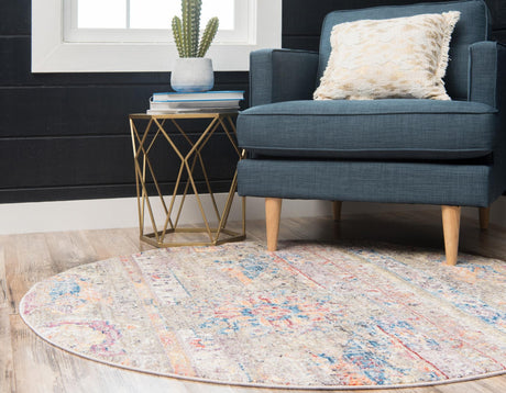 Light Green 3' 3 x 3' 3 Basilica Round Area Rug 100% Polyester With Jute Backing Colorful Distressed Vintage Modern Carpet for Dorm Room Living Dining Office Decor Easy to Clean Rustic Interior Design for Sale at Rug Engine