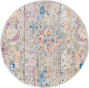Light Green 3' 3 x 3' 3 Basilica Round Area Rug 100% Polyester With Jute Backing Colorful Distressed Vintage Modern Carpet for Dorm Room Living Dining Office Decor Easy to Clean Rustic Interior Design for Sale at Rug Engine