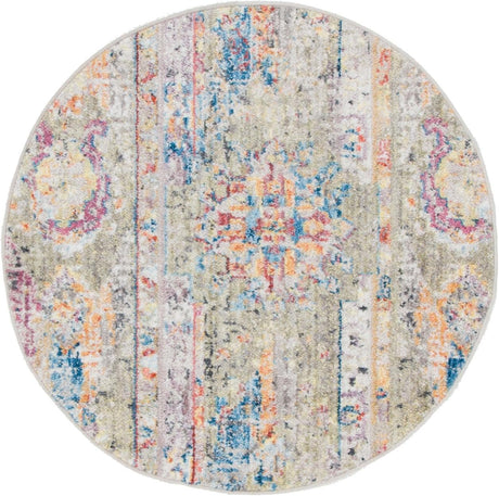 Light Green 3' 3 x 3' 3 Basilica Round Area Rug 100% Polyester With Jute Backing Colorful Distressed Vintage Modern Carpet for Dorm Room Living Dining Office Decor Easy to Clean Rustic Interior Design for Sale at Rug Engine