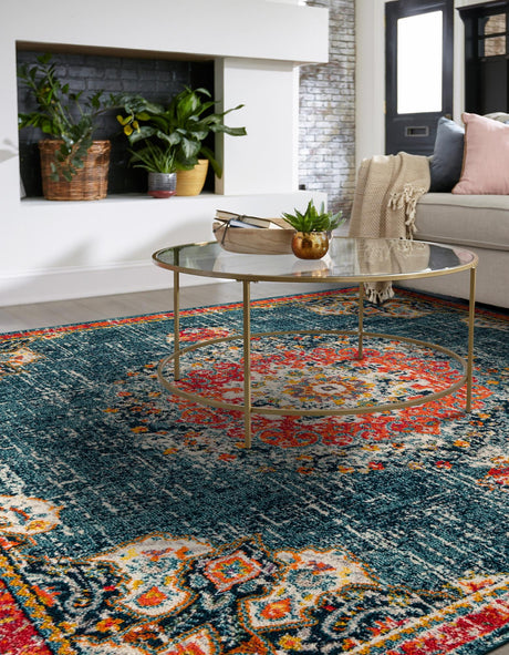 Blue 7' 1 x 7' 1 Penrose Square Area Rug Classic Durable Stain Resistant Easy Clean Carpet for Traditional Indoor Home Decor for Sale at Rug Engine