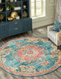 Blue 7' 10 x 7' 10 Penrose Round Area Rug Classic Durable Stain Resistant Easy Clean Carpet for Traditional Indoor Home Decor for Sale at Rug Engine