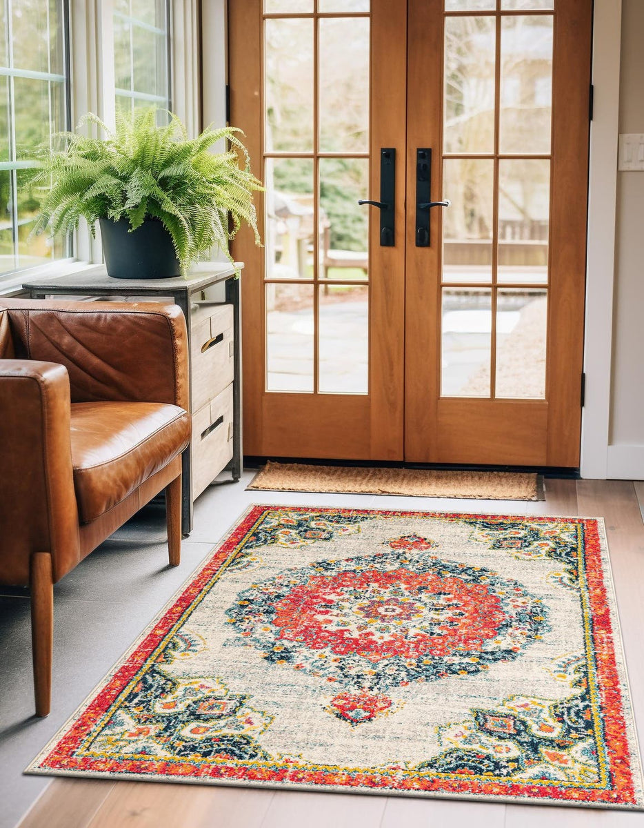 Ivory 9' x 12' Penrose Rectangle Area Rug Classic Durable Stain Resist ...