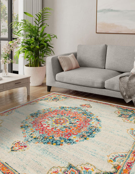 Ivory 6' 1 x 6' 1 Penrose Square Area Rug Classic Durable Stain Resistant Easy Clean Carpet for Traditional Indoor Home Decor for Sale at Rug Engine
