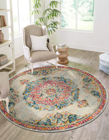 Ivory 7' 1 x 7' 1 Penrose Round Area Rug Classic Durable Stain Resistant Easy Clean Carpet for Traditional Indoor Home Decor for Sale at Rug Engine