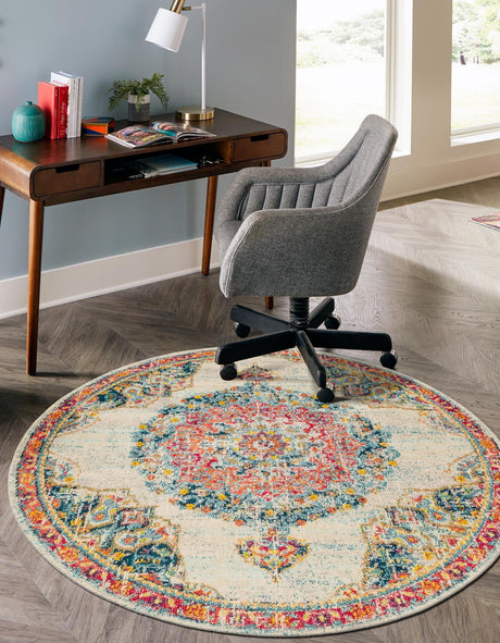 Ivory 7' 1 x 7' 1 Penrose Round Area Rug Classic Durable Stain Resistant Easy Clean Carpet for Traditional Indoor Home Decor for Sale at Rug Engine