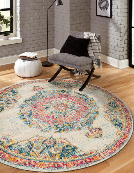 Ivory 7' 1 x 7' 1 Penrose Round Area Rug Classic Durable Stain Resistant Easy Clean Carpet for Traditional Indoor Home Decor for Sale at Rug Engine