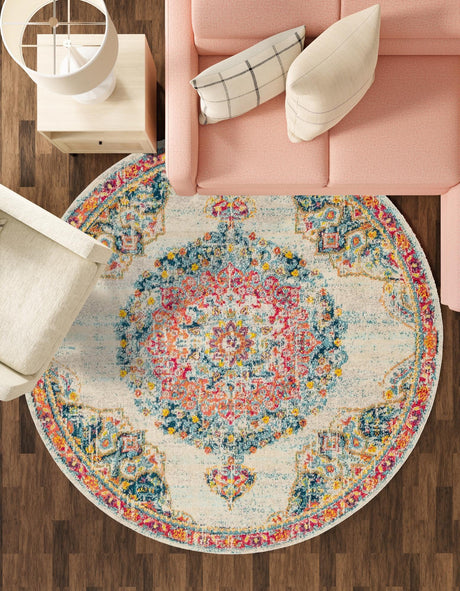 Ivory 7' 1 x 7' 1 Penrose Round Area Rug Classic Durable Stain Resistant Easy Clean Carpet for Traditional Indoor Home Decor for Sale at Rug Engine